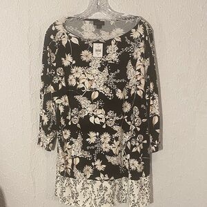 J. Jill Wherever Collection Black and Cream Floral Tunic Whimsy Floral Frenzy